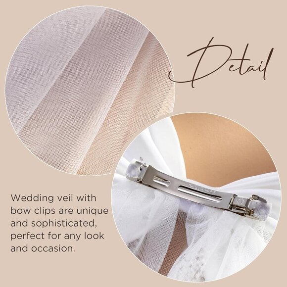 Bridal Hair Bow Veil White Satin Pearl Clip for Wedding Bridal Shower main image 4